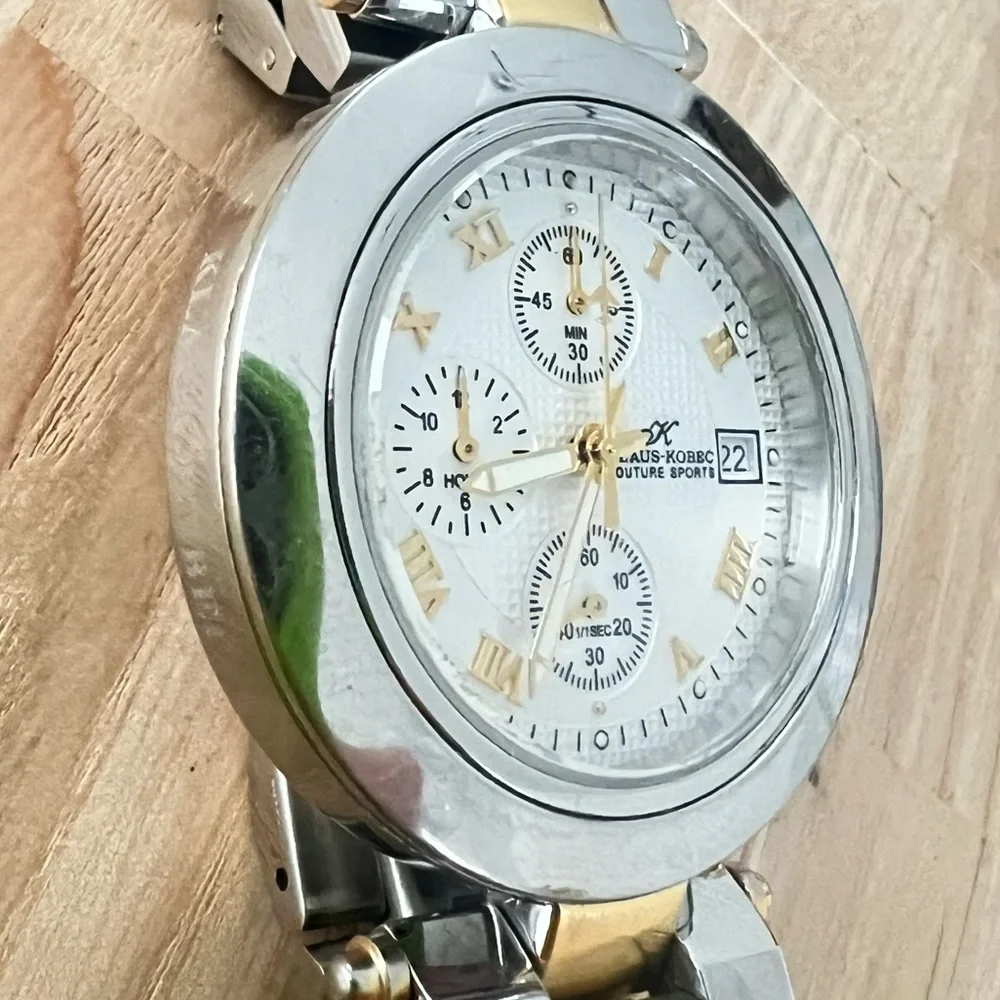 Klaus Kobec couture sports two tone chronograph dress watch NEW BATTERY